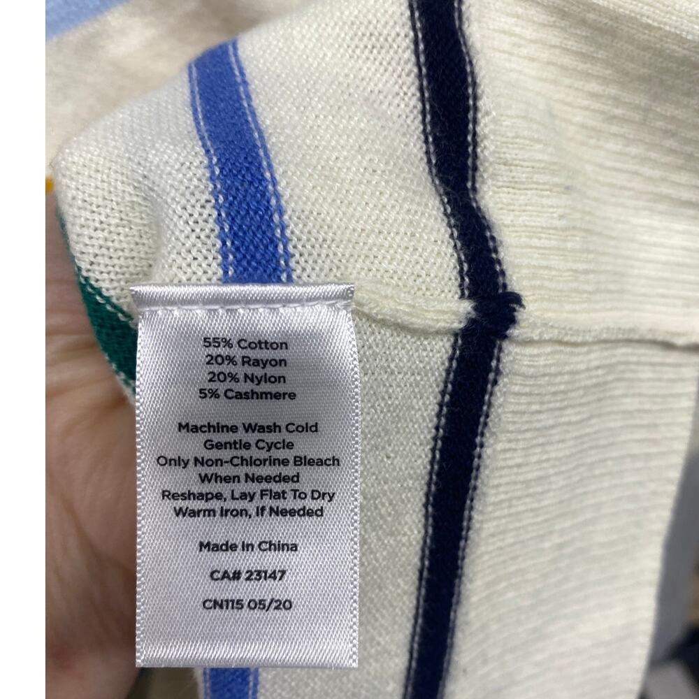 Talbots White Rainbow Striped Medium Sweater Cash… - image 5